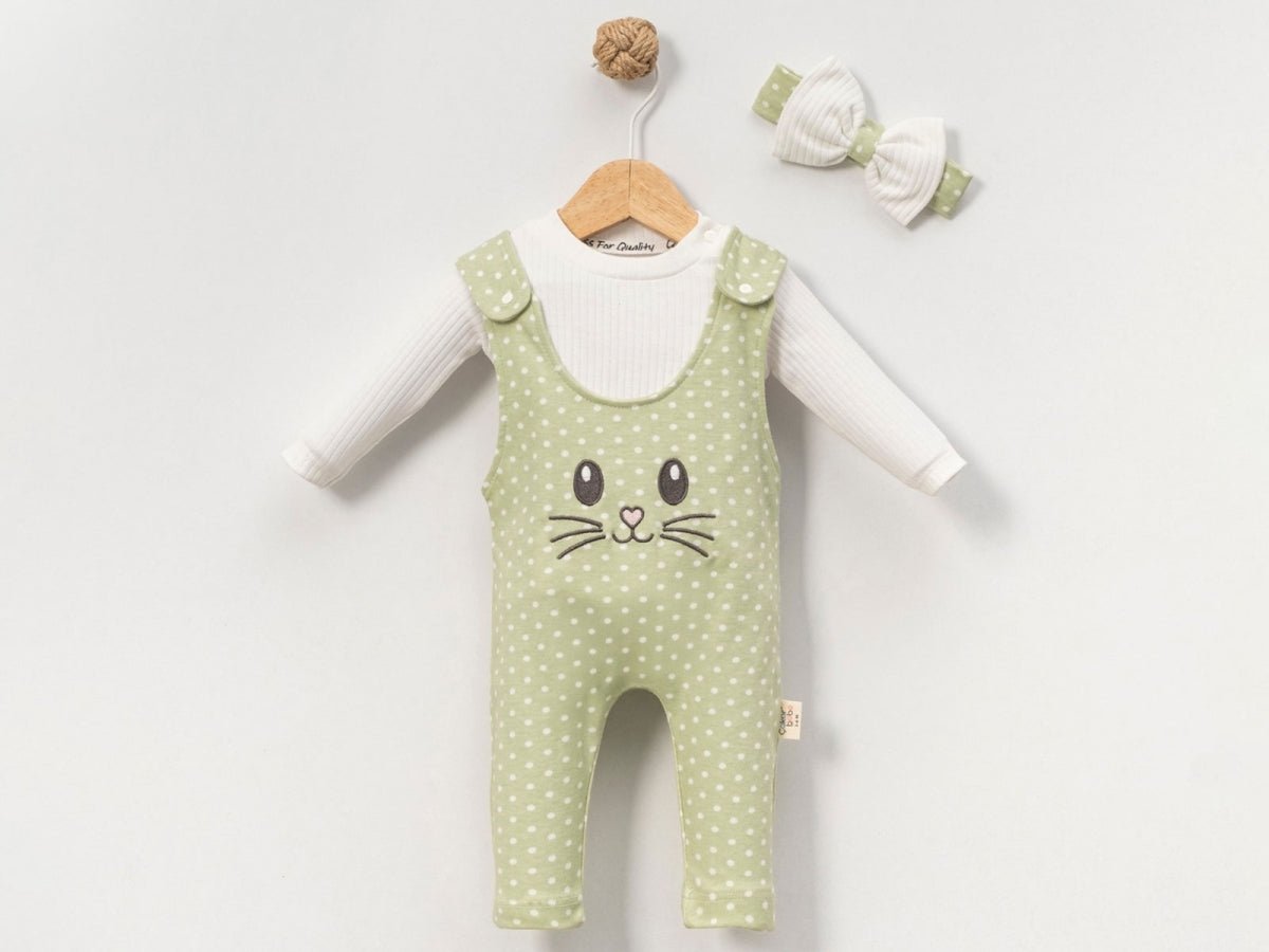 Tavşan Nakışlı Kız Bebe İkili Salopet Set - Tivoli Mini