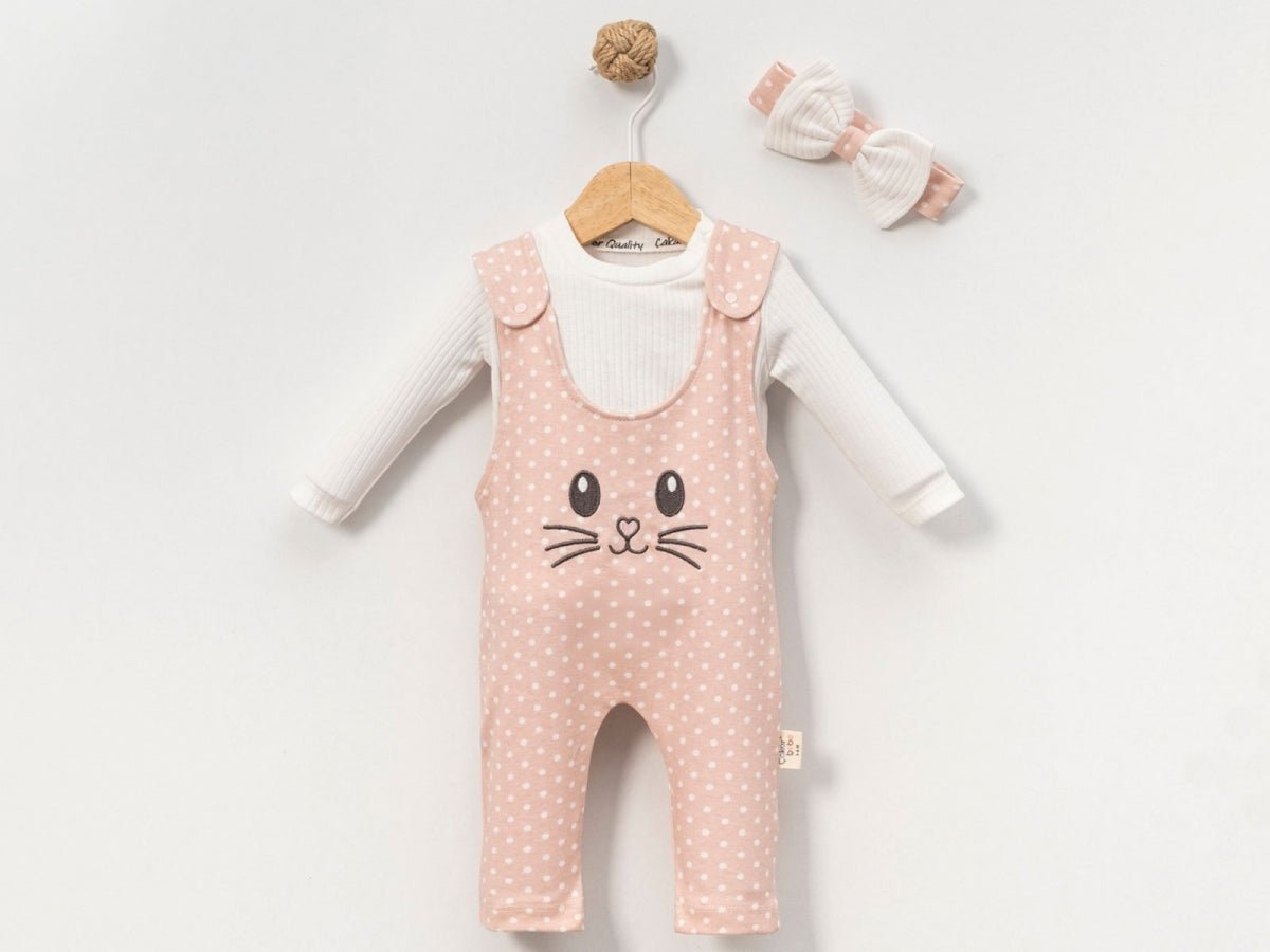 Tavşan Nakışlı Kız Bebe İkili Salopet Set - Tivoli Mini