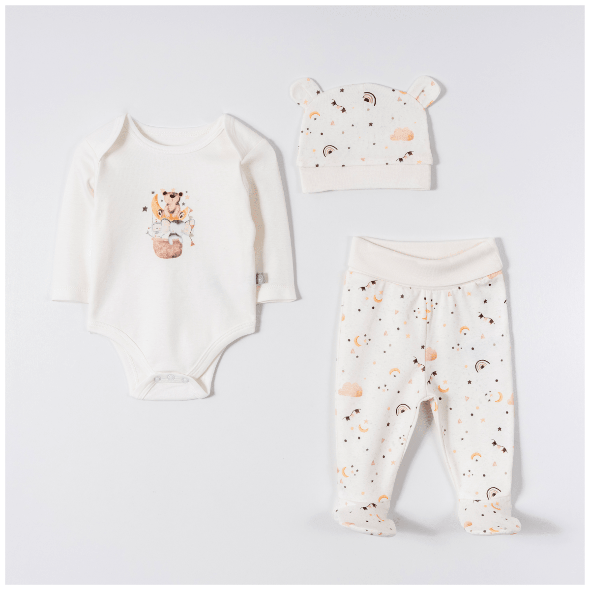 Üniseks Bebek 3'lü Body, Pantolon ve Bere Seti 0-6M Pambuliq 2030-6683 - Tivoli Mini