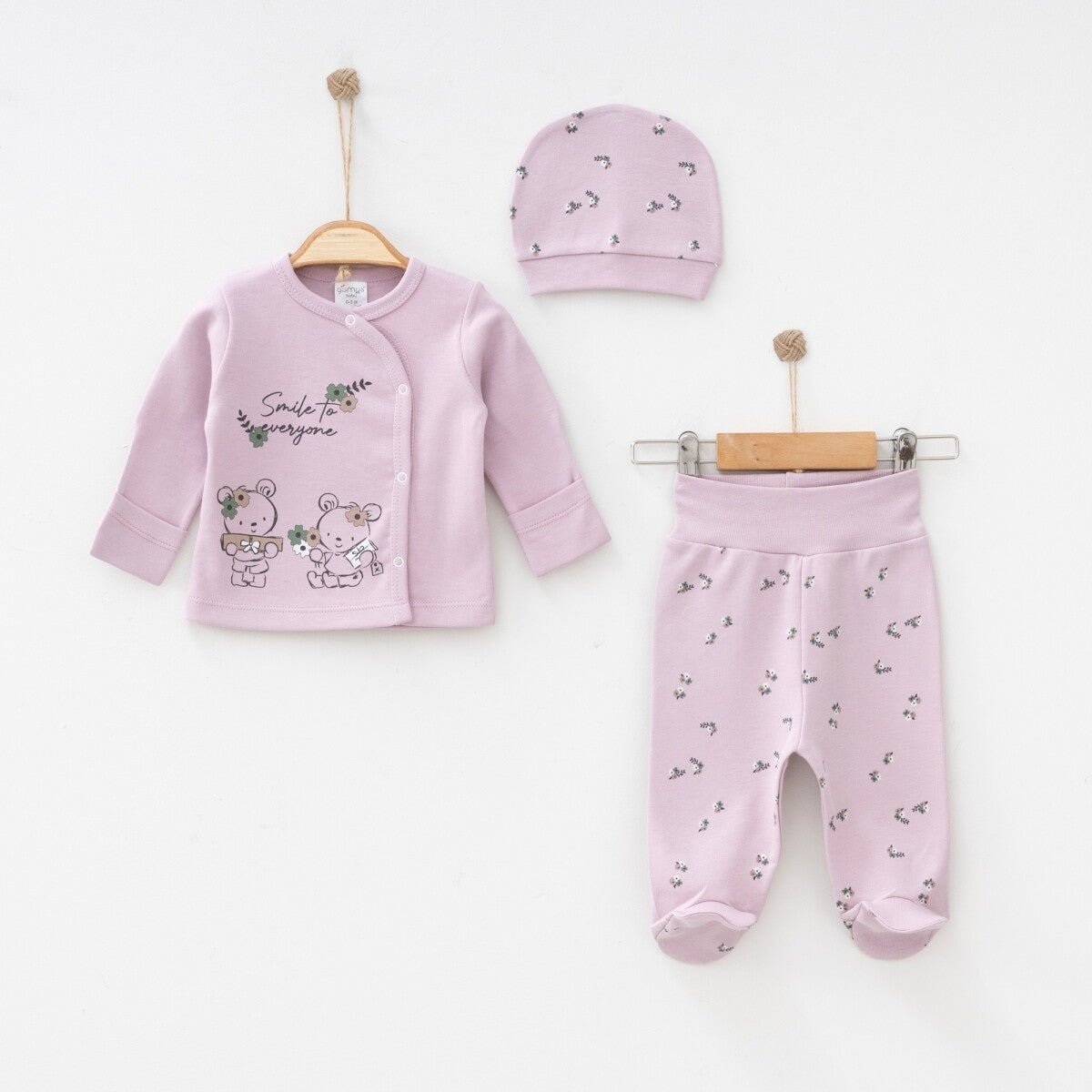 Unisex Bebek 3'lü Yenidoğan Takımı 0-3M Gümüş Baby 2043-0014 - Tivoli Mini