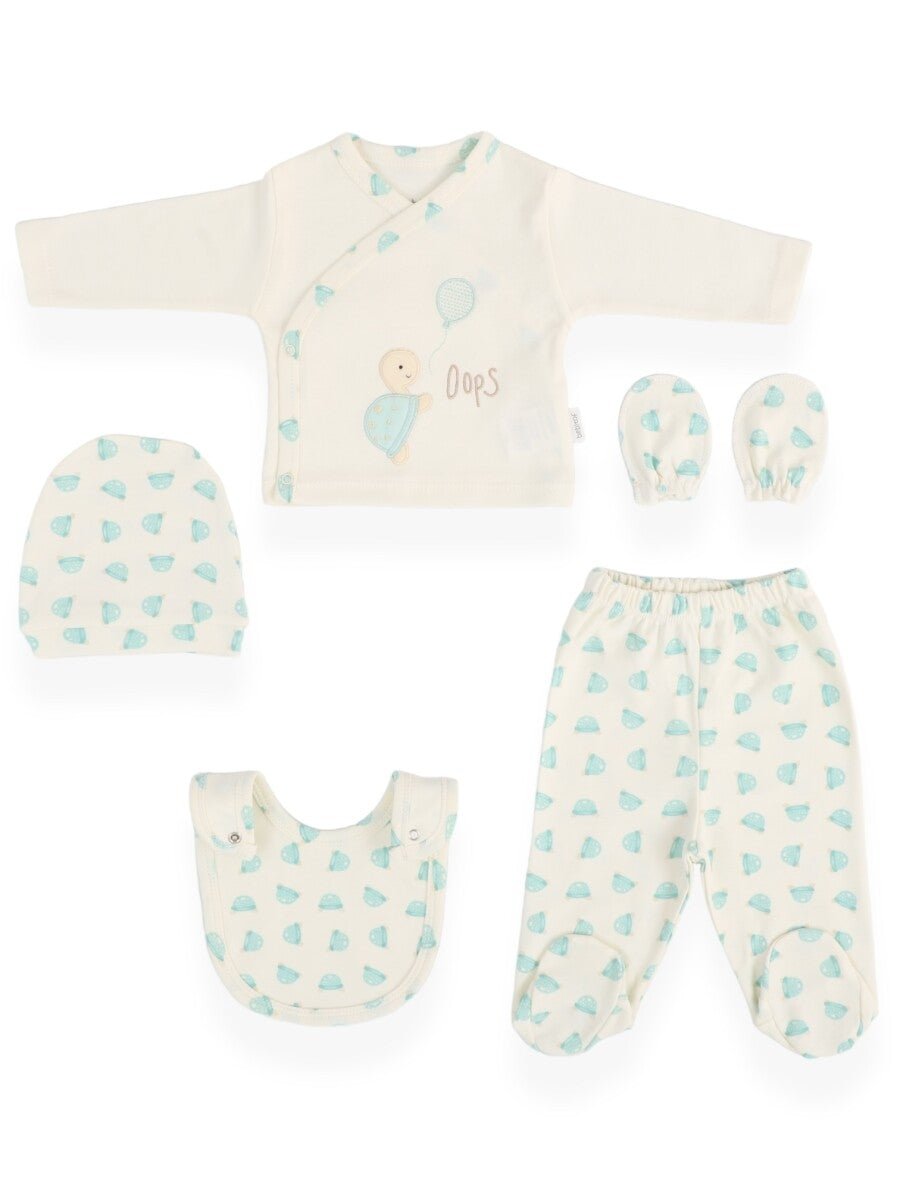 Unisex Bebek 5'li Kaplumbağa Desenli Yenidoğan Takım 0-3M Bebitof 2020-20067 - Tivoli Mini